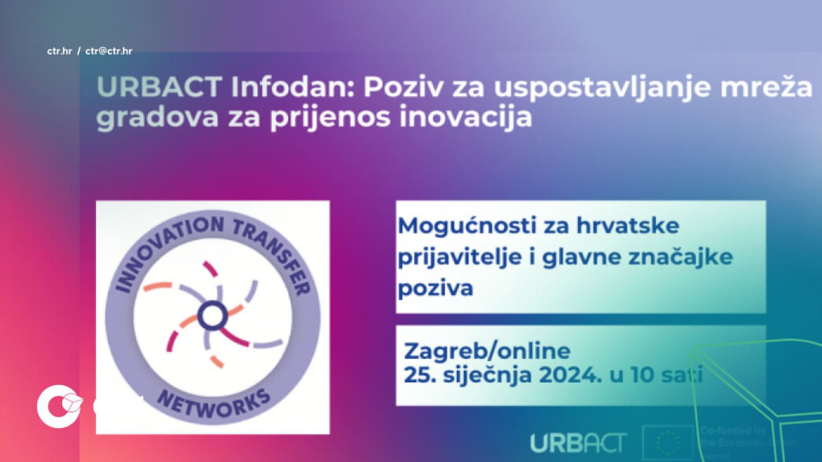 URBACT Infodan: Poziv za uspostavljanje mreža gradova za prijenos inovacija